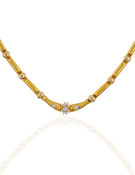 Gargantilla 40cm semirrígida circonitas flor oro 18k - Joyería Orocash