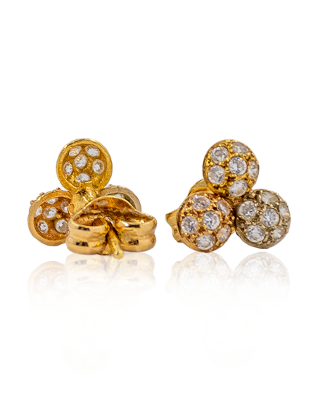 Pendientes tres medias bolas circonitas oro tricolor 18k - Joyería Orocash