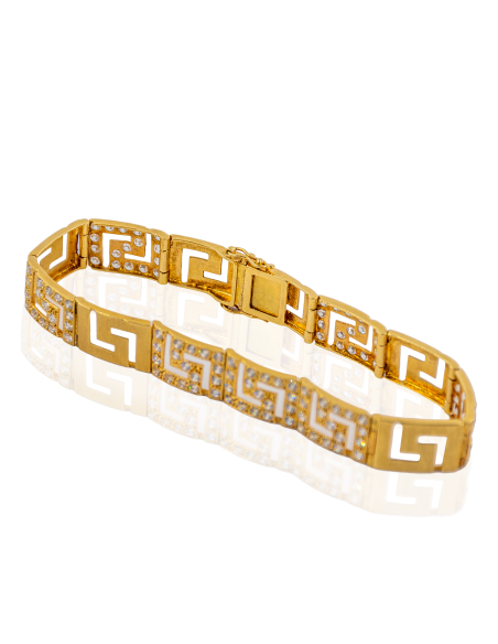 Pulsera greca 19.5cm con circonitas brillo satinada oro 18k - Joyería Orocash