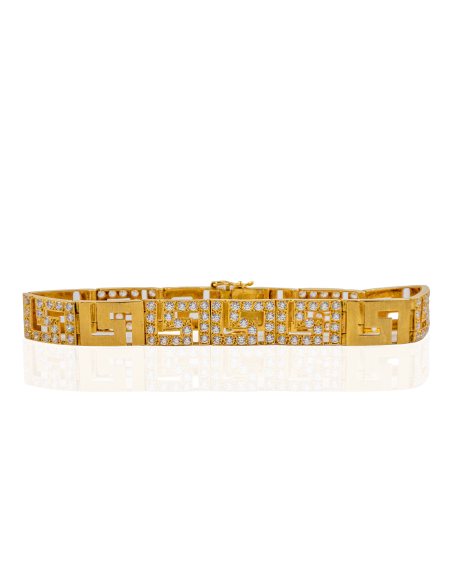 Pulsera greca 19.5cm con circonitas brillo satinada oro 18k - Joyería Orocash