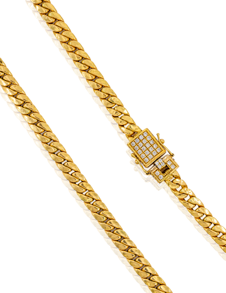 Cadena eslabón barbada ancha cierre circonitas 60cm oro 18k - Joyería Orocash