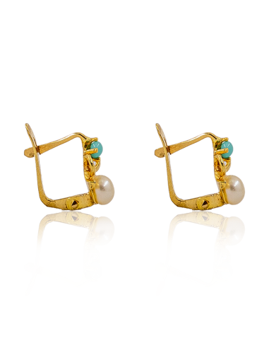 Pendientes con perla y turquesa oro 18k - Joyería Orocash