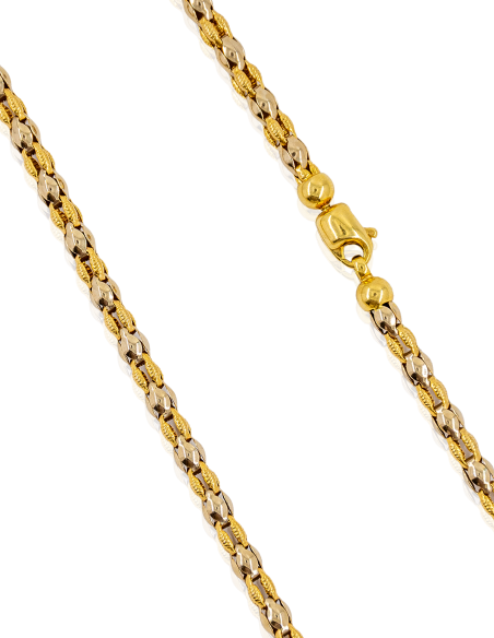 Cadena con borlos en forzada 48cm oro bicolor 18k - Joyería Orocash