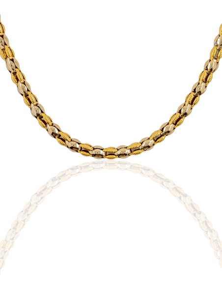 Cadena con borlos en forzada 48cm oro bicolor 18k - Joyería Orocash