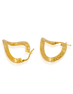 Pendientes aros curvados con greca 3cm oro 18k - Joyería Orocash 2