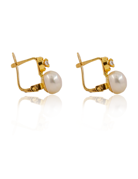 Pendientes con media perla y circonita oro 18k - Joyería Orocash