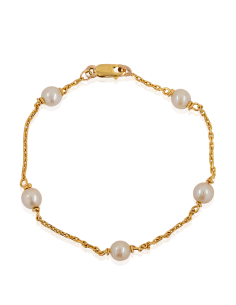 Pulsera eslabón forzada con cinco perlas 16cm oro 18k - Joyería Orocash