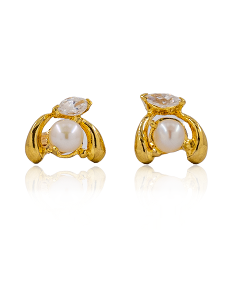 Pendientes con perla y circonita oro 18k - Joyería Orocash