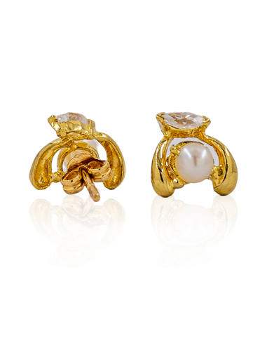 Pendientes con perla y circonita oro 18k - Joyería Orocash