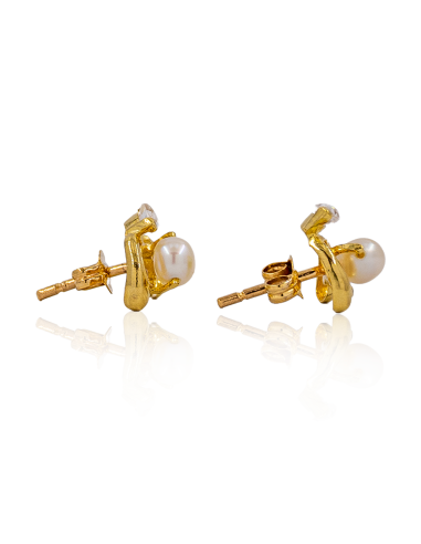Pendientes con perla y circonita oro 18k - Joyería Orocash