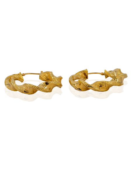 Pendientes aros rizados pulidos y greca 3.2cm oro 18k - Joyería Orocash