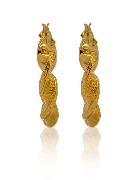 Pendientes aros rizados pulidos y greca 3.2cm oro 18k - Joyería Orocash