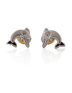 Pendientes delfín con circonita oro blanco 18k - Joyería Orocash