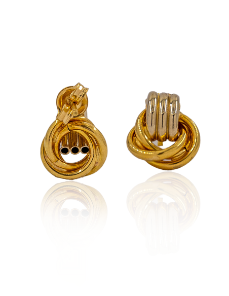 Pendientes triple aro con triple barra oro bicolor 18k - Joyería Orocash