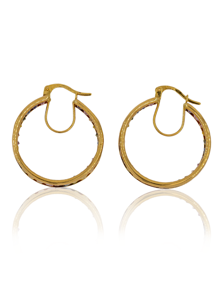 Pendientes aros con circonitas colores 2.4cm oro 18k - Joyería Orocash