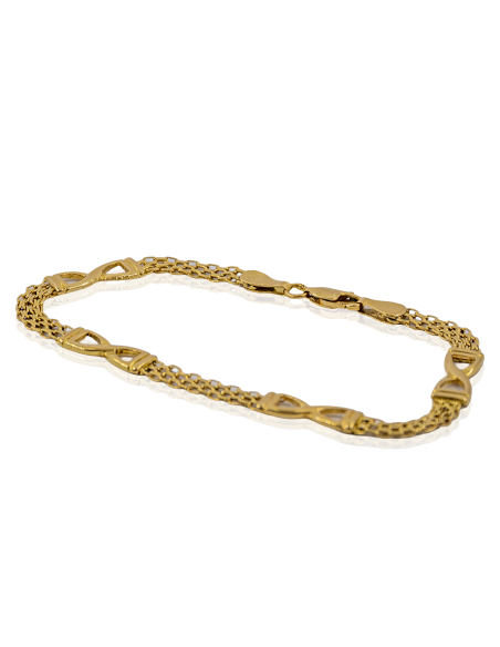 Pulsera eslabón bismark con cuatro infinitos 19cm oro 18k - Joyería Orocash