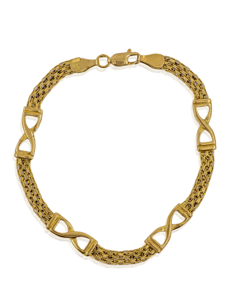 Pulsera eslabón bismark con cuatro infinitos 19cm oro 18k - Joyería Orocash
