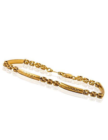 Pulsera bismark y barras labradas satinadas 20cm oro 18k - Joyería Orocash