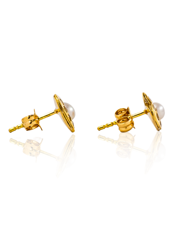 Pendientes corazón circonitas y perla central oro 18k - Joyería Orocash