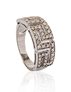 Anillo ancho greca calada con diamantes oro blanco rodiado 18k - Joyería Orocash 2