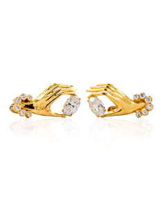 Pendientes mano con piedra oval oro 18k - Joyería Orocash