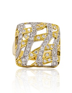 Anillo cuadrado calado con circonitas oro bicolor 18k - Joyería Orocash