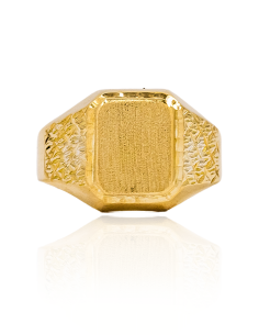Anillo sello placa rectangular lateral labrados oro 18k