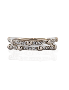Anillo dos bandas separadas circonitas y bolitas plata