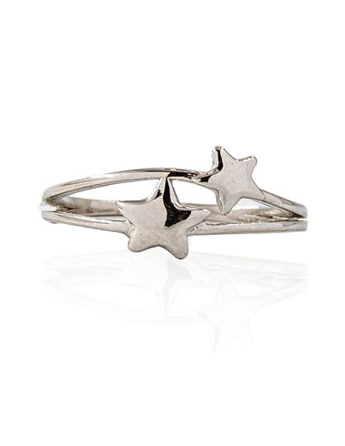 Anillo doble aro con dos estrellas plata | Orocash joyería