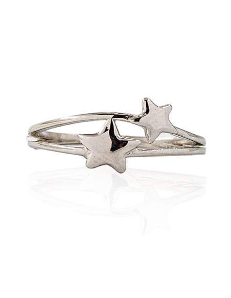 Anillo doble aro con dos estrellas plata | Orocash joyería