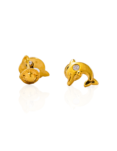 Pendientes bebé delfín con circonita oro 18k - Joyería Orocash 2