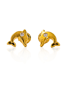 Pendientes bebé delfín con circonita oro 18k - Joyería Orocash