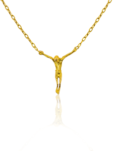 Cadena eslabón forzada con cristo Dalí 60cm oro 18k - Joyería Orocash