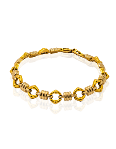 Pulsera eslabones calados y motivos de tres barras en relieve 19cm oro 18k - Joyería Orocash