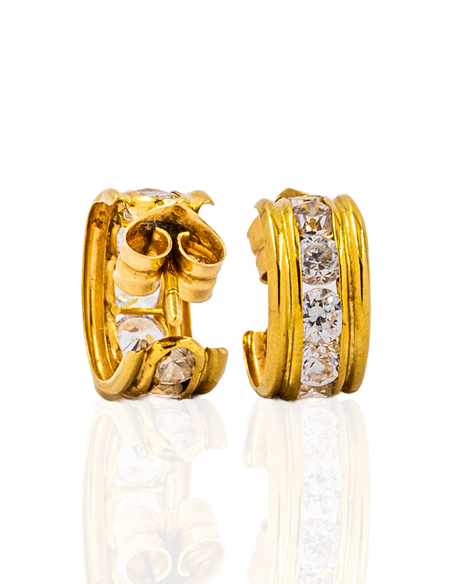 Pendientes medio aro ancho con circonitas 1.3cm oro 18k - Joyería Orocash
