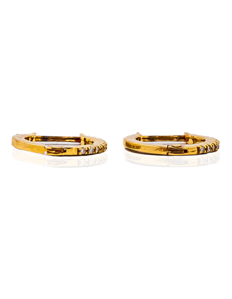 Pendientes aros planos pequeños con circonitas 1.2cm oro 18k - Joyería Orocash