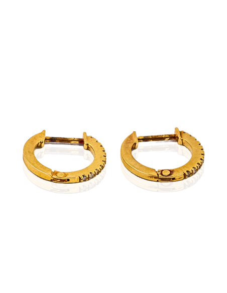 Pendientes aros planos pequeños con circonitas 1.2cm oro 18k - Joyería Orocash