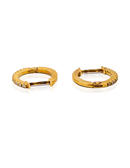 Pendientes aros planos pequeños con circonitas 1.2cm oro 18k - Joyería Orocash