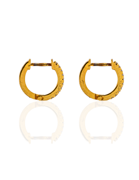 Pendientes aros planos pequeños con circonitas 1.2cm oro 18k - Joyería Orocash