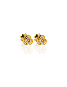 Pendientes bebe flor con cuatro circonitas oro 18k - Joyería Orocash