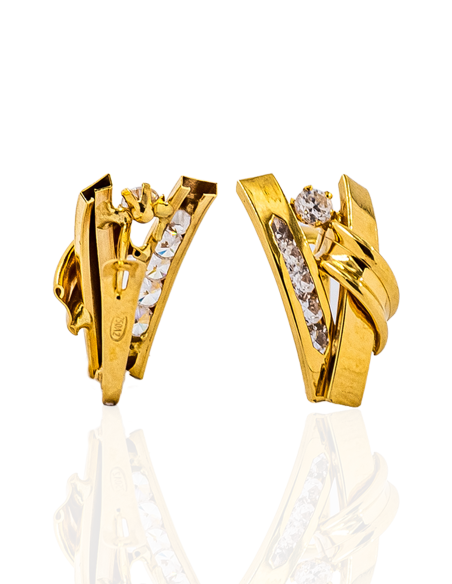 Pendientes en V con circonita central oro 18k - Joyería Orocash