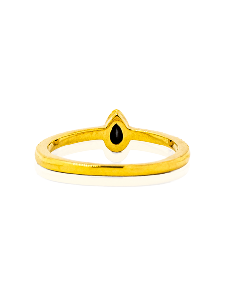Anillo plata chapada oro circonita negra pera | Orocash joyería