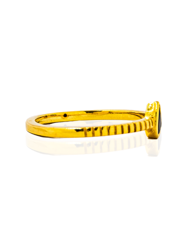 Anillo plata chapada oro circonita negra pera | Orocash joyería