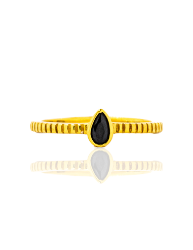 Anillo plata chapada oro circonita negra pera | Orocash joyería