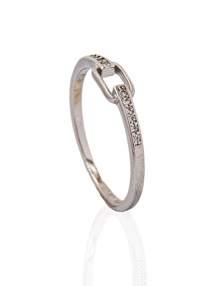 Anillo aro circonitas con silueta rectángulo central plata | Orocash joyería