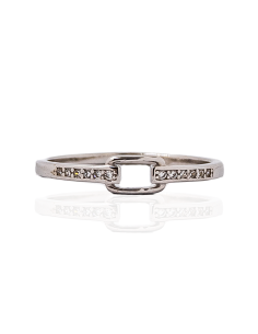 Anillo aro circonitas con silueta rectángulo central plata | Orocash joyería