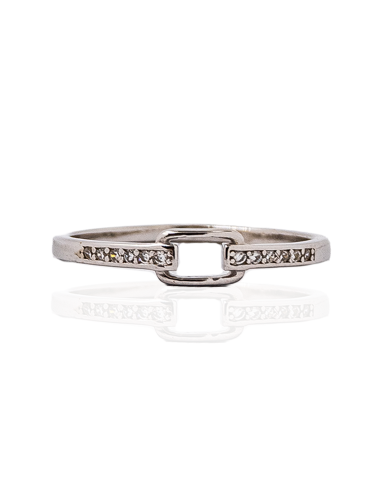 Anillo aro circonitas con silueta rectángulo central plata | Orocash joyería