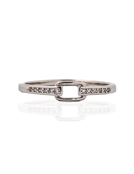 Anillo aro circonitas con silueta rectángulo central plata | Orocash joyería