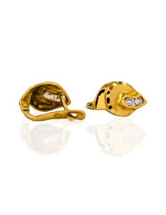 Pendientes concha satinada con dos circonitas oro 18k 2