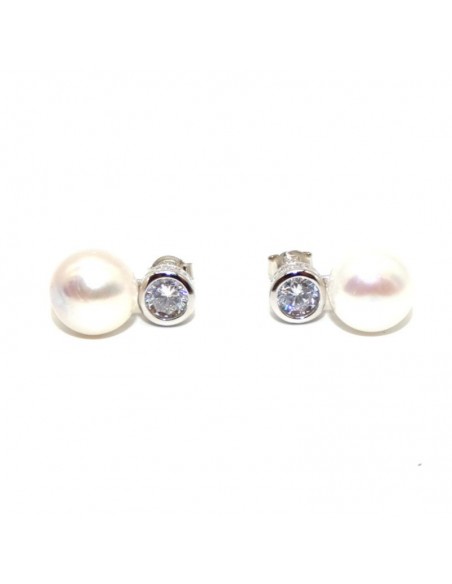Pendientes con perla y circonita chatón plata rodiada